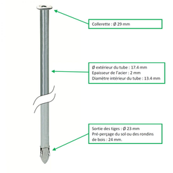 Amarre à percussion longueur 350 mm - Galvanisé - diam 17mm - collerette 30mm